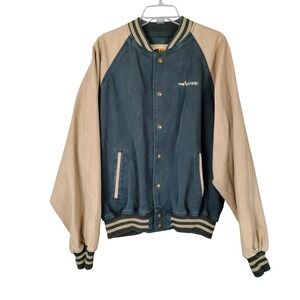 Vintage iD Wear International Denim Varsity Jacket Green Tan XL Aeroquip Canada